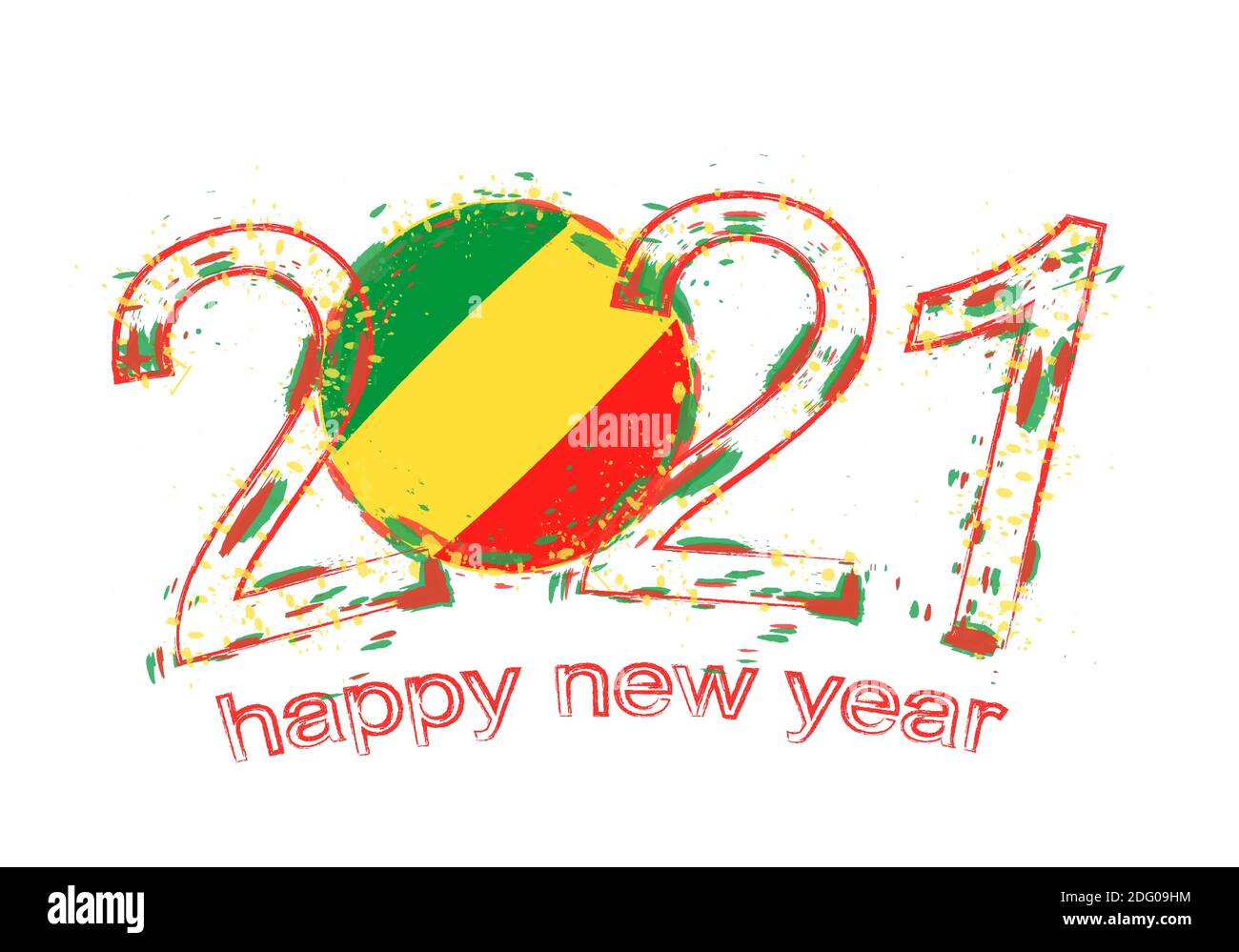 Bonne année 2021 avec le drapeau du Congo. Illustration du vecteur grunge des fêtes. Illustration de Vecteur