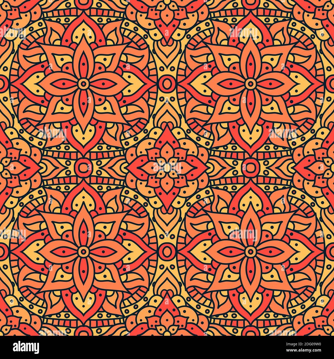 Motif indien façon mandala sans couture, motif vectoriel. Motif vectoriel sans couture pour fabrique. Imprimé floral orange abstrait oriental. Illustration de Vecteur