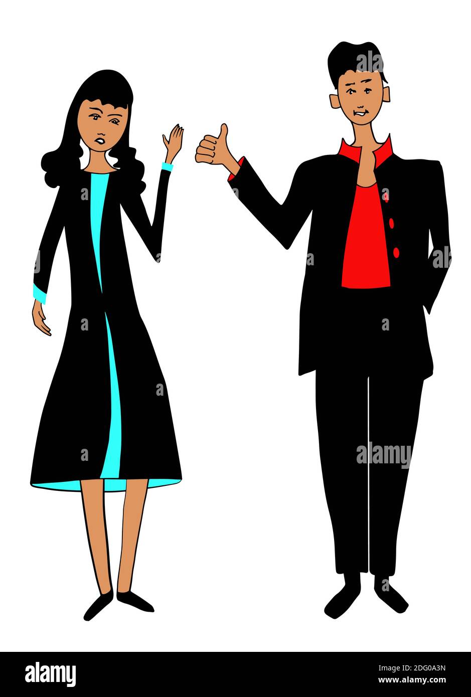 Deux hommes d'affaires et femme debout. Vecteur plat tracé à la main. Illustration de Vecteur