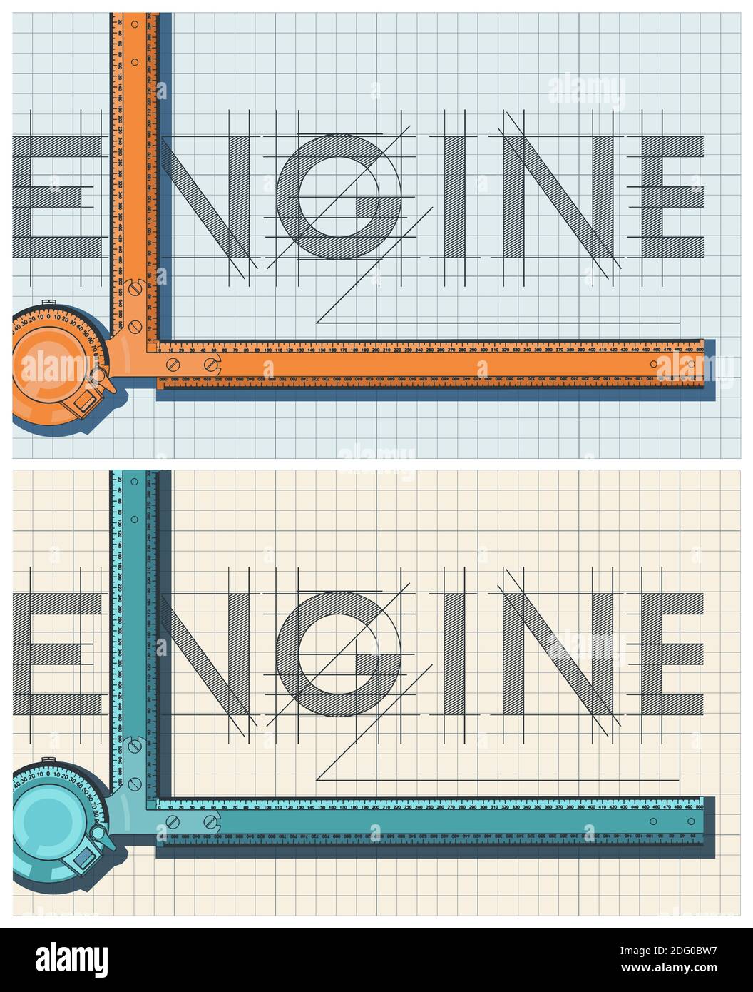 Illustration vectorielle stylisée sur les éléments d'ingénierie et de conception. Composition colorée en gros plan de la carte de dessin technique Illustration de Vecteur