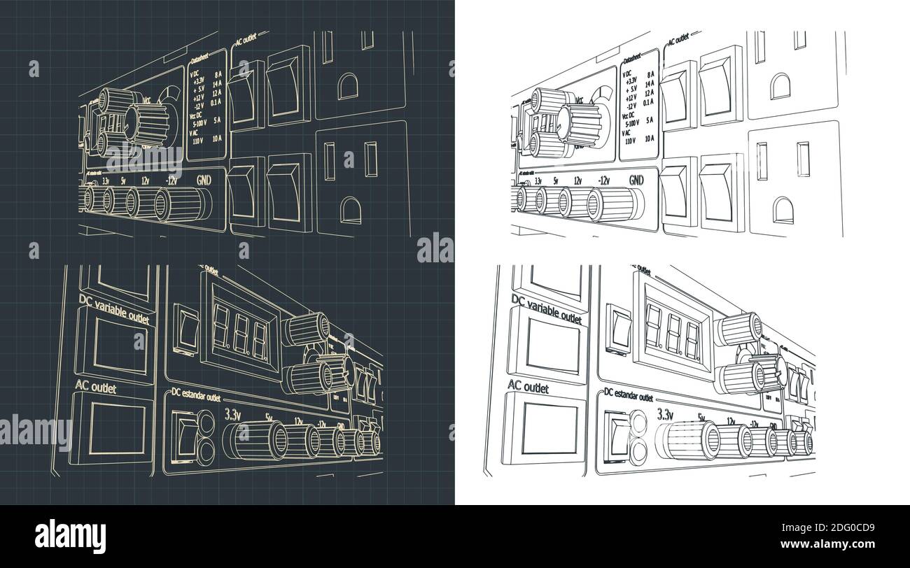 Illustration vectorielle stylisée des schémas d'alimentation électrique du laboratoire Illustration de Vecteur