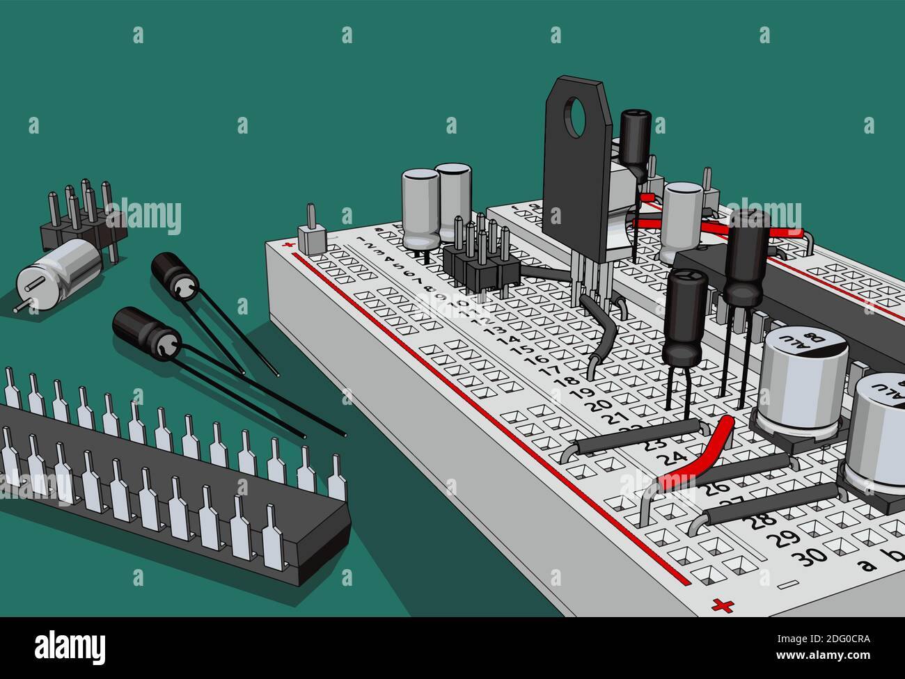 Illustration vectorielle stylisée d'un ensemble de composants électroniques pour formation des ingénieurs en électricité et des passionnés d'électronique Illustration de Vecteur