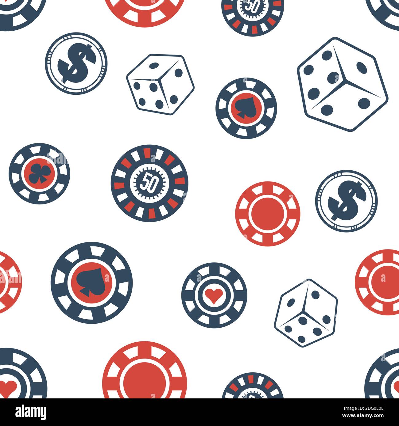 Jetons et dés de casino, jeu sans couture modèle Illustration de Vecteur
