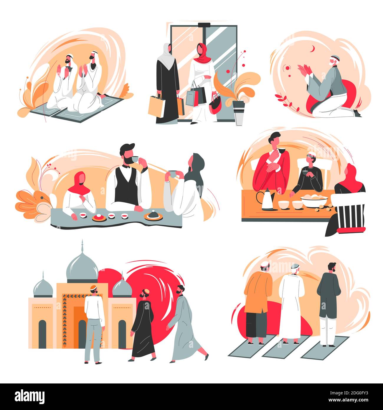 La vie quotidienne des musulmans, la prière et le chat Illustration de Vecteur