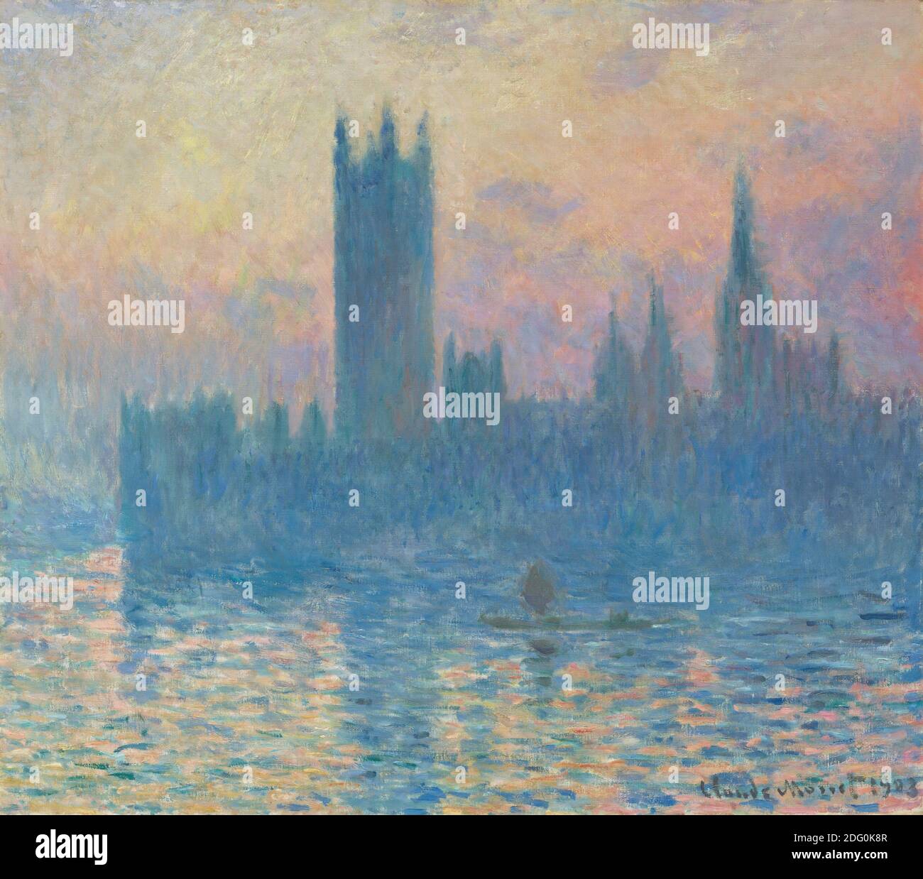 Titre: Les chambres du Parlement, coucher de soleil Créateur: Claude Monet Date: 1903 Moyen: Huile sur toile dimension: 81.3 x 92.5 cm lieu: National Gallery of Art, Washington Banque D'Images