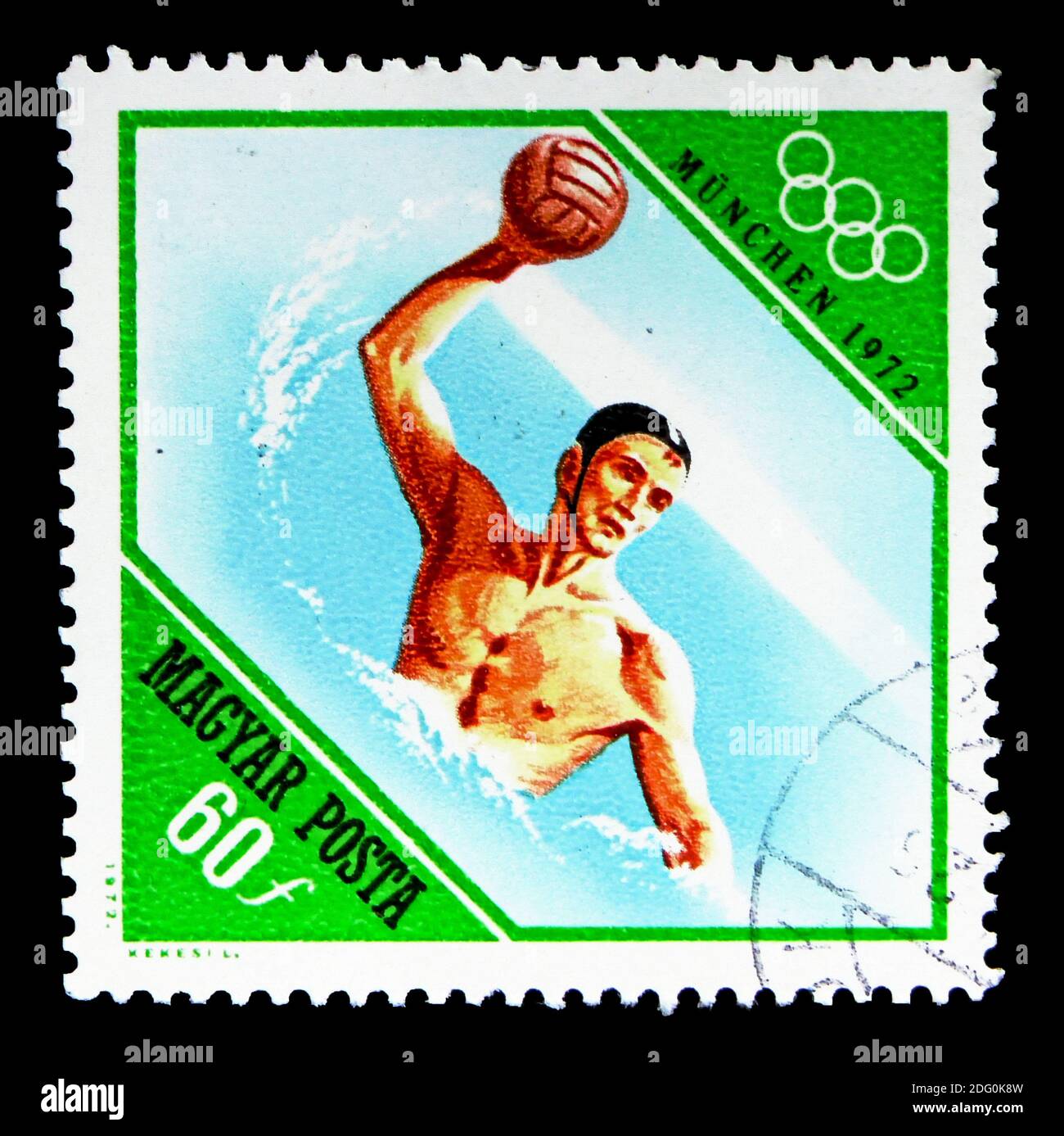 MOSCOU, RUSSIE - 16 MAI 2018 : un timbre imprimé en Hongrie montre Water-polo, Jeux Olympiques d'été 1972, série de Munich, vers 1972 Banque D'Images