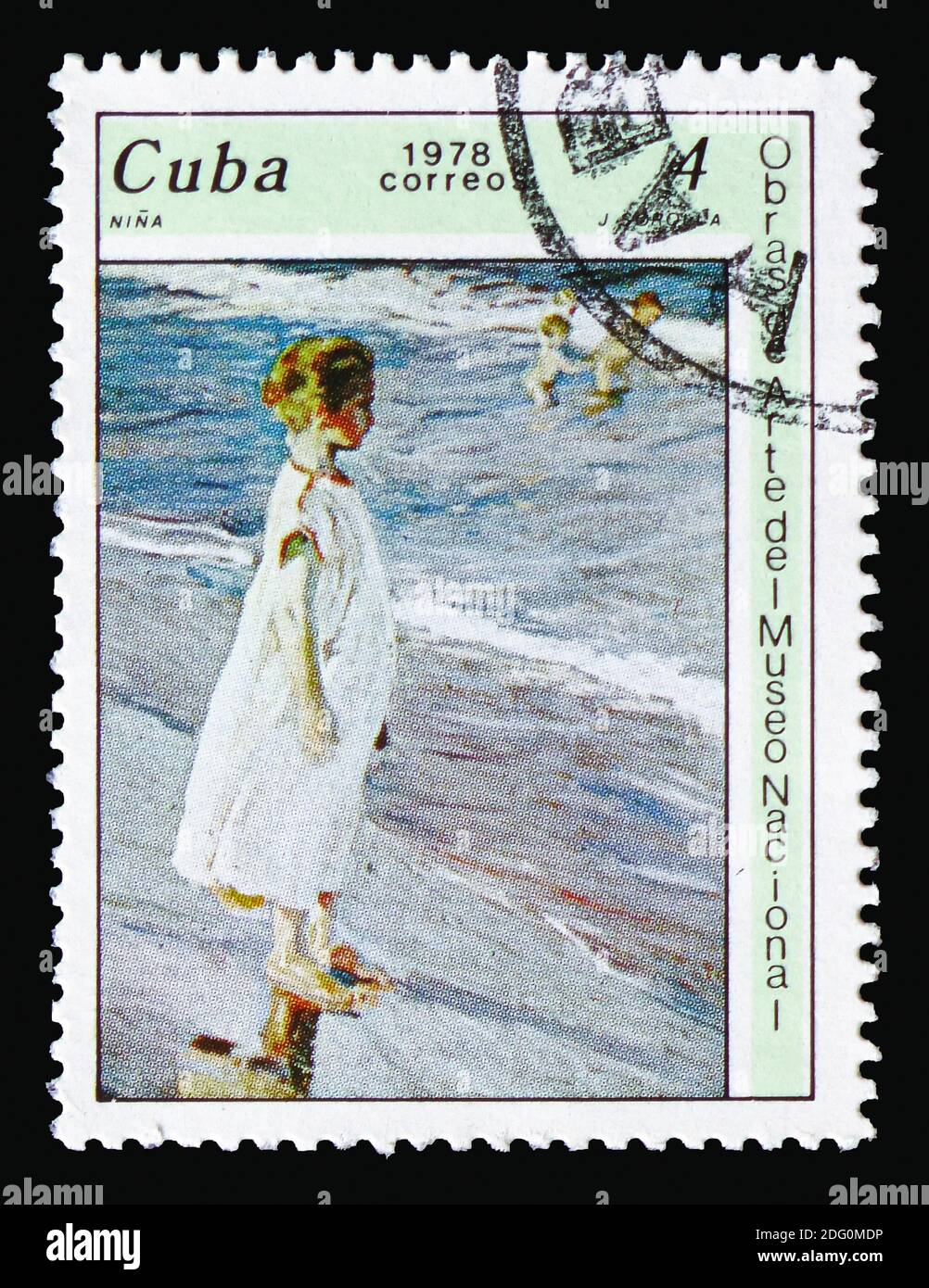 MOSCOU, RUSSIE - 18 AOÛT 2018 : un timbre imprimé à Cuba montre Joaquin Sorolla, 'fille', tableaux de la série du Musée national, vers 1978 Banque D'Images