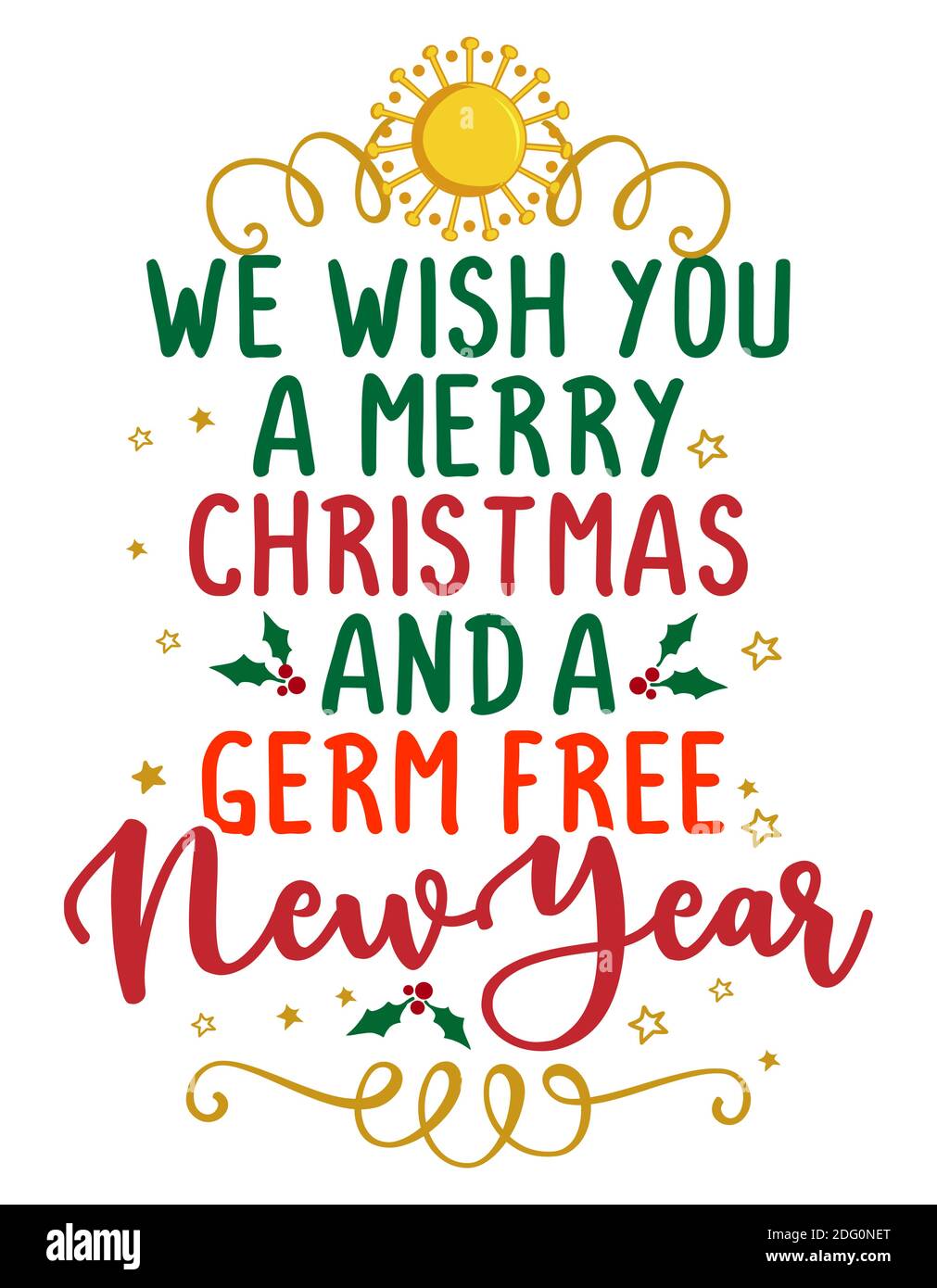 Nous vous souhaitons un joyeux Noël et une bonne année - affiche avec texte pour les temps de quarantaine. Main lettre script motivation signe capture mot art d Illustration de Vecteur