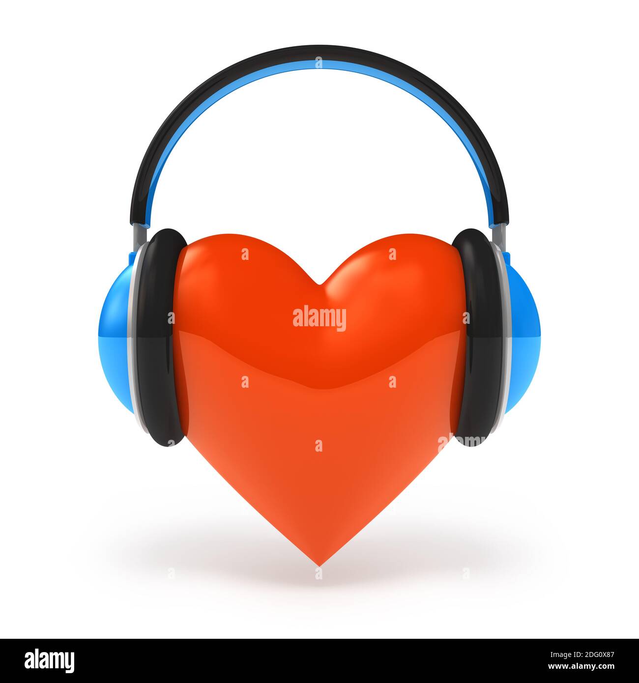 Coeur avec des écouteurs. L'amour de la musique Banque D'Images