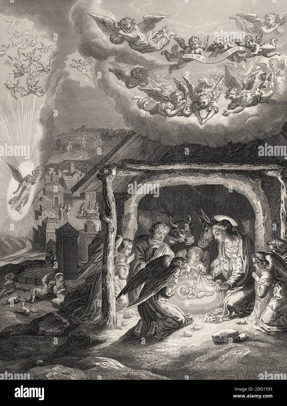 La naissance de Jésus-Christ, 1853, gravure en acier restaurée numériquement Banque D'Images