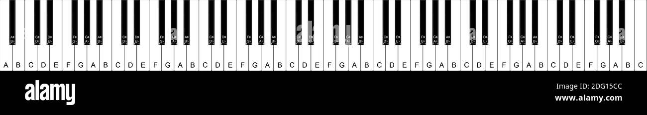 Clavier piano avec notes illustré en 3d Banque D'Images