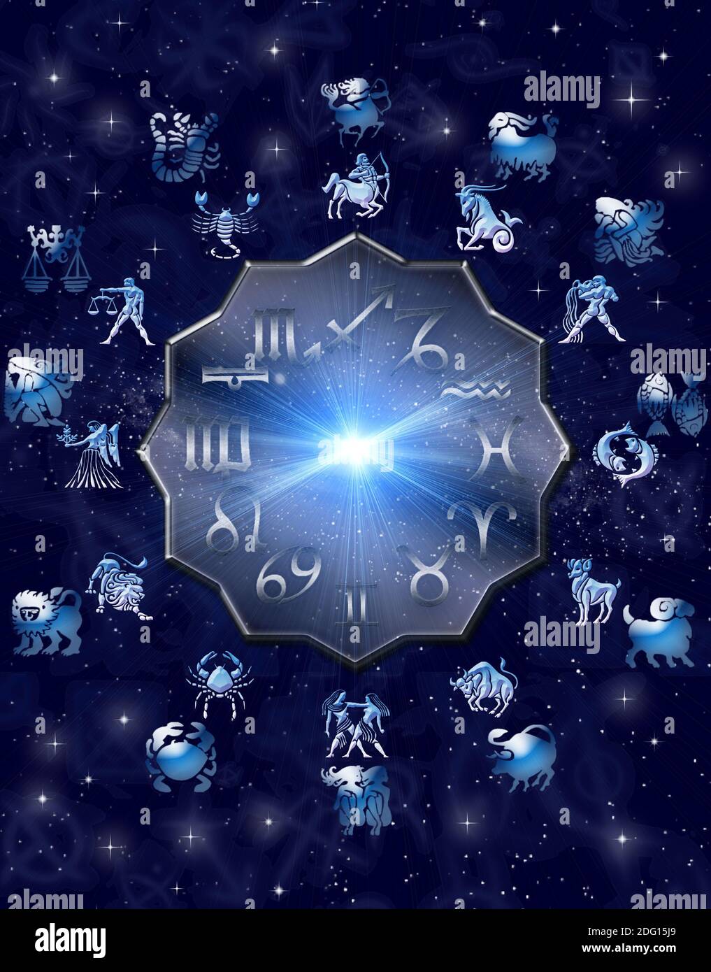 Des symboles astrologiques avec cercle mystique Banque D'Images