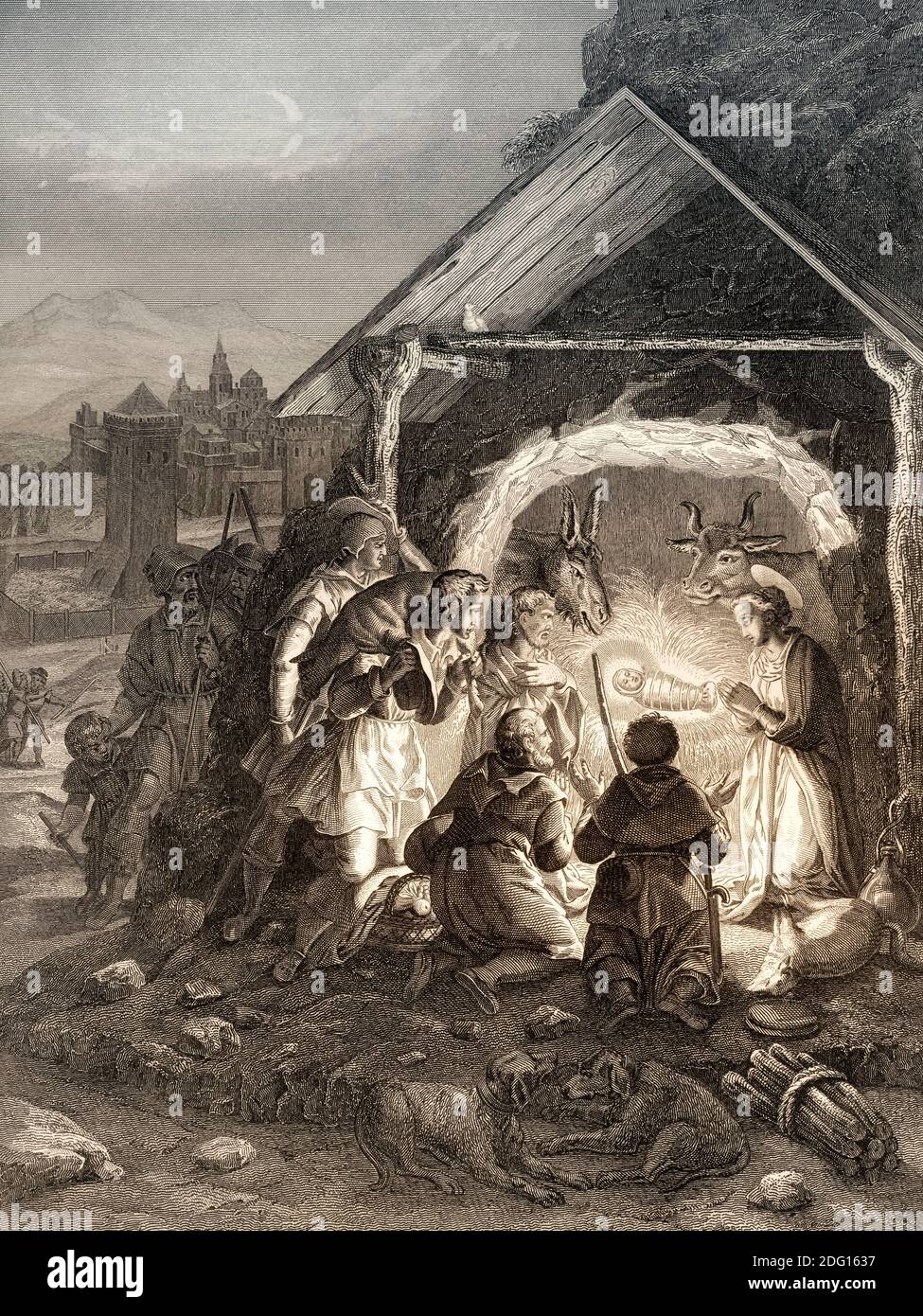 La naissance de Jésus-Christ, 1853, gravure en acier restaurée numériquement Banque D'Images