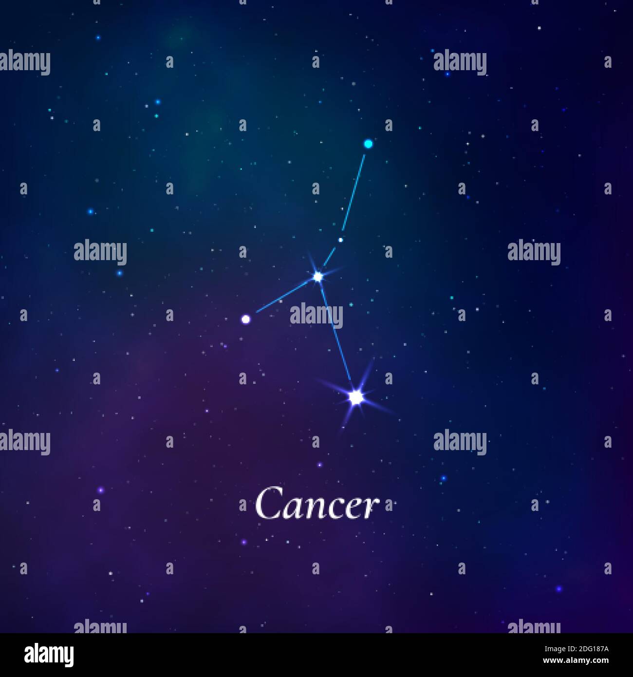Signe de cancer. Carte des étoiles de la constellation du zodiaque sur fond bleu foncé. Vecteur Illustration de Vecteur