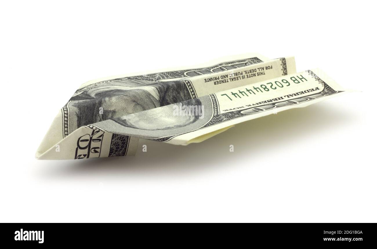 Avion de billets de cent dollars Banque D'Images