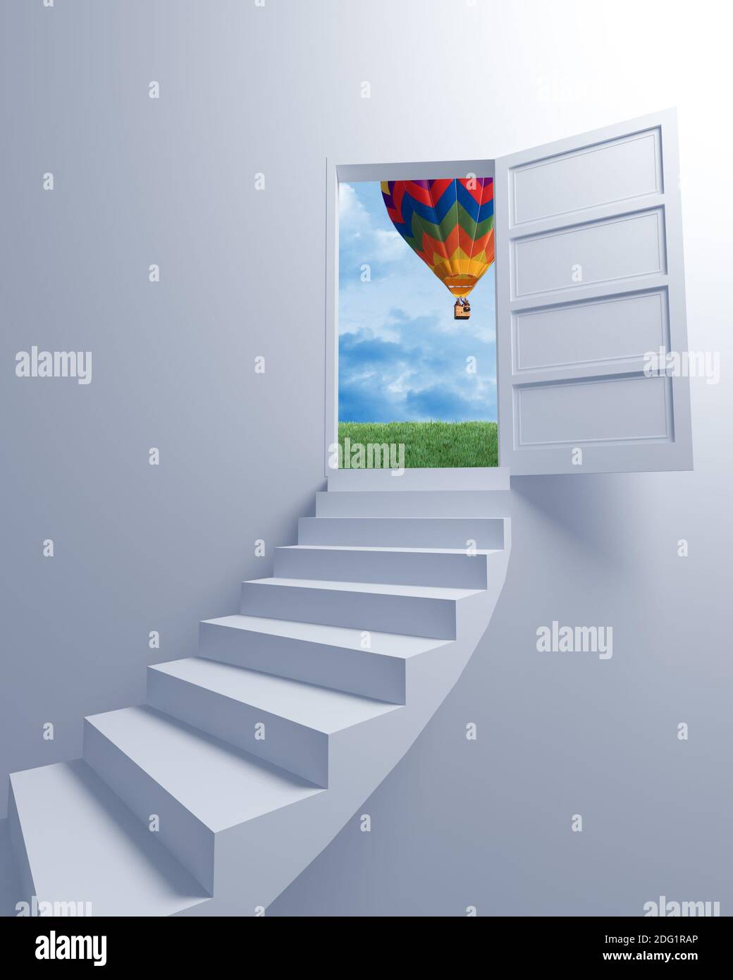 Escalier vers la liberté et le ballon Banque D'Images