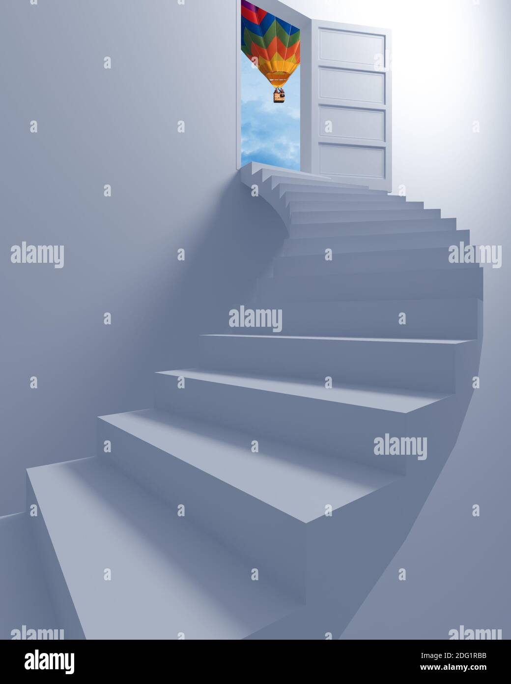 Escalier vers la liberté et le ballon Banque D'Images