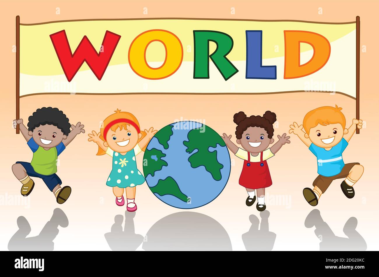Monde enfants heureux enfants tenue bannière MONDIALE Illustration de Vecteur