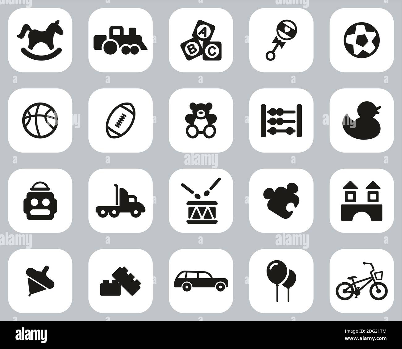 Jouets icônes Noir et blanc ensemble de design plat grand Illustration de Vecteur