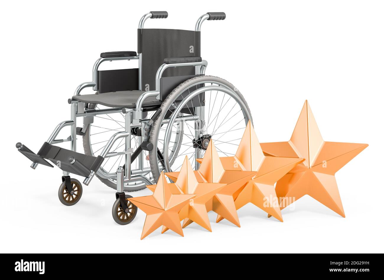 Évaluation par le client du concept de fauteuil roulant manuel. Rendu 3D isolé sur fond blanc Banque D'Images
