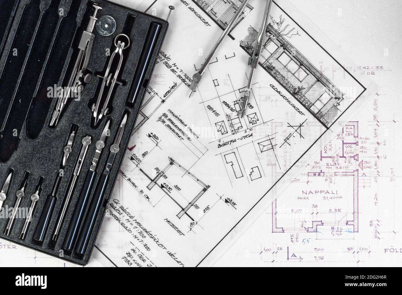 Les plans de construction avec accessoires Banque D'Images