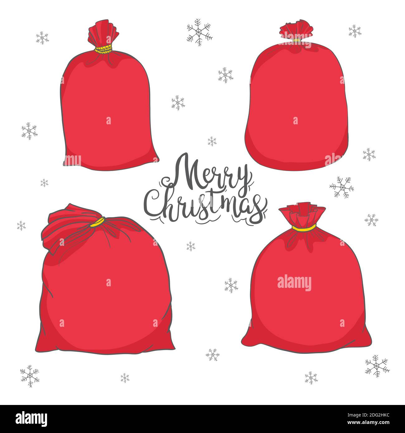Grand jeu de sacs Père Noël, sac vectoriel. Illustration d'un sac de Noël. Sac rouge du Père Noël Illustration de Vecteur