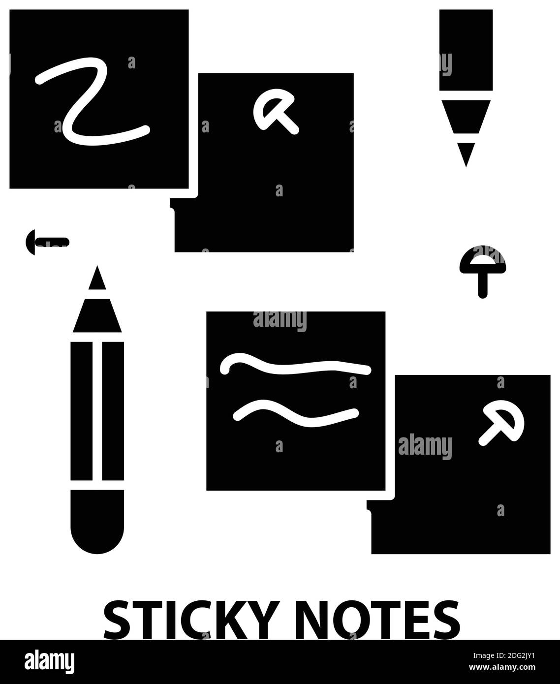 icône de notes adhésives, signe vectoriel noir avec traits modifiables, illustration de concept Illustration de Vecteur