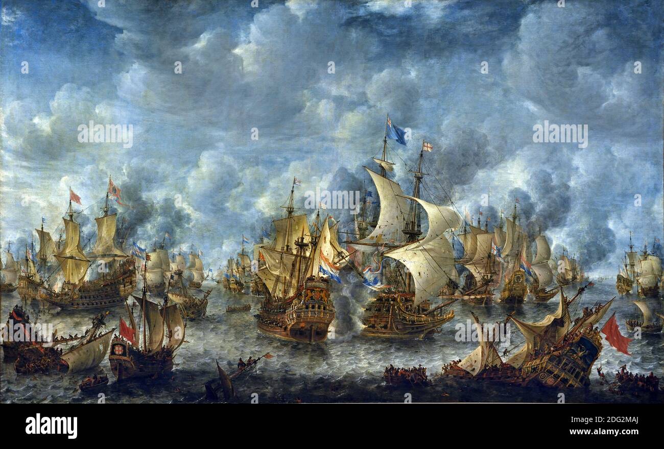La bataille de Ter Heijde - de slag bij Ter Heijde 1653 Jan Abrahamsz. Van Beerstraten 1622-1666 Hollandais, pays-Bas ( bataille de Ter Heijde pour. Cette bataille navale a eu lieu le 10 août 1653 pendant la première guerre anglo-hollandaise. )s, Banque D'Images