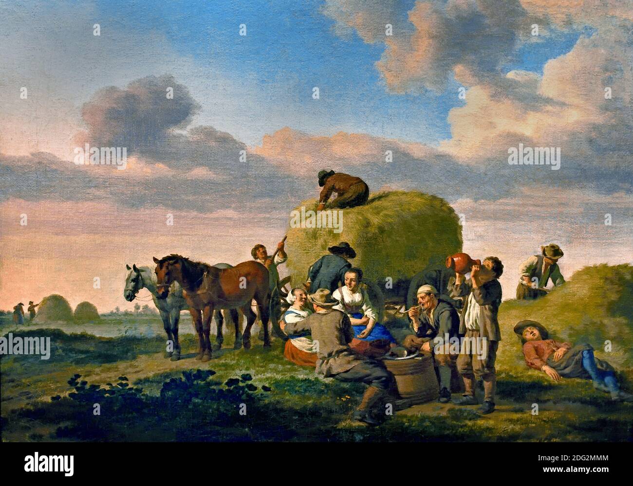 Repos pendant le Haymaking 1663 par Adriaen van de Velde 1636 - 1672 Néerlandais les pays-Bas. ( peintre d'animaux et de paysages ) Banque D'Images
