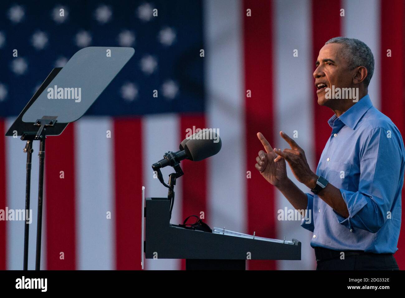 L'ancien président américain Barack Obama s'adresse aux partisans de Biden-Harris lors d'un rassemblement à Philadelphie, en Pennsylvanie, le 21 octobre 2020. - l'ancien président américain Barack Obama a suivi la campagne électorale de Joe Biden aujourd'hui pour tenter d'augmenter le soutien de son ancien vice-président parmi les jeunes Américains et les électeurs noirs dans la dernière partie de la course à la Maison Blanche. Crédit : Alex Edelman/l'accès photo Banque D'Images
