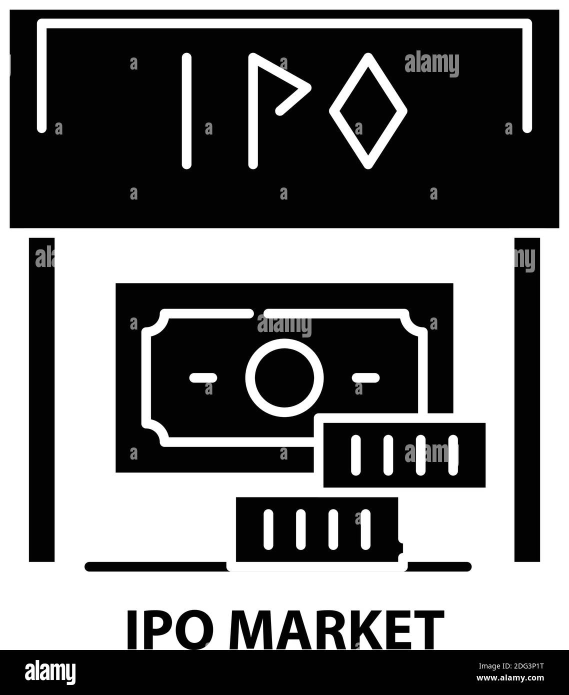 icône de marché ipo, signe vectoriel noir avec traits modifiables, illustration de concept Illustration de Vecteur