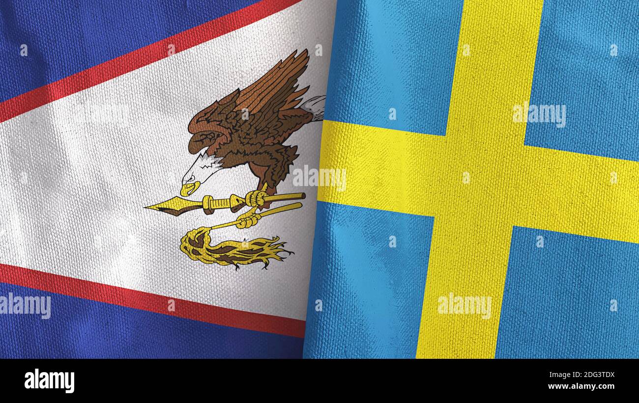 Suède et Samoa américaines deux drapeaux textile tissu rendu 3D Banque D'Images