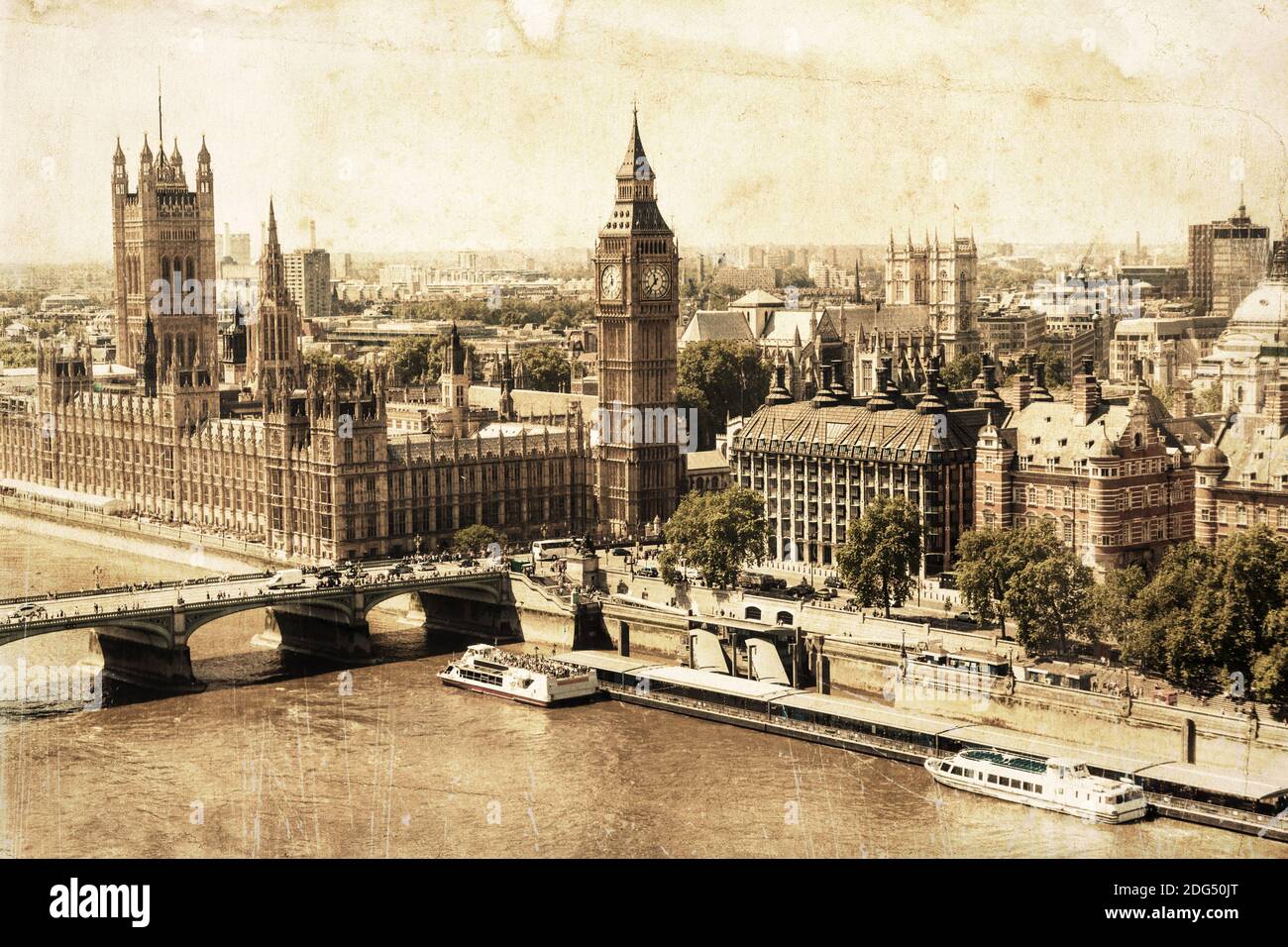 Vue aérienne de Londres dans un style vintage Banque D'Images Vue aérienne de Londres dans un style vintage Banque D'Images