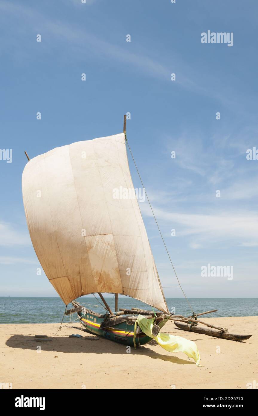 Catamaran situé sur la plage sur la côte du Sri Lanka. Banque D'Images Catamaran situé sur la plage sur la côte du Sri Lanka. Banque D'Images