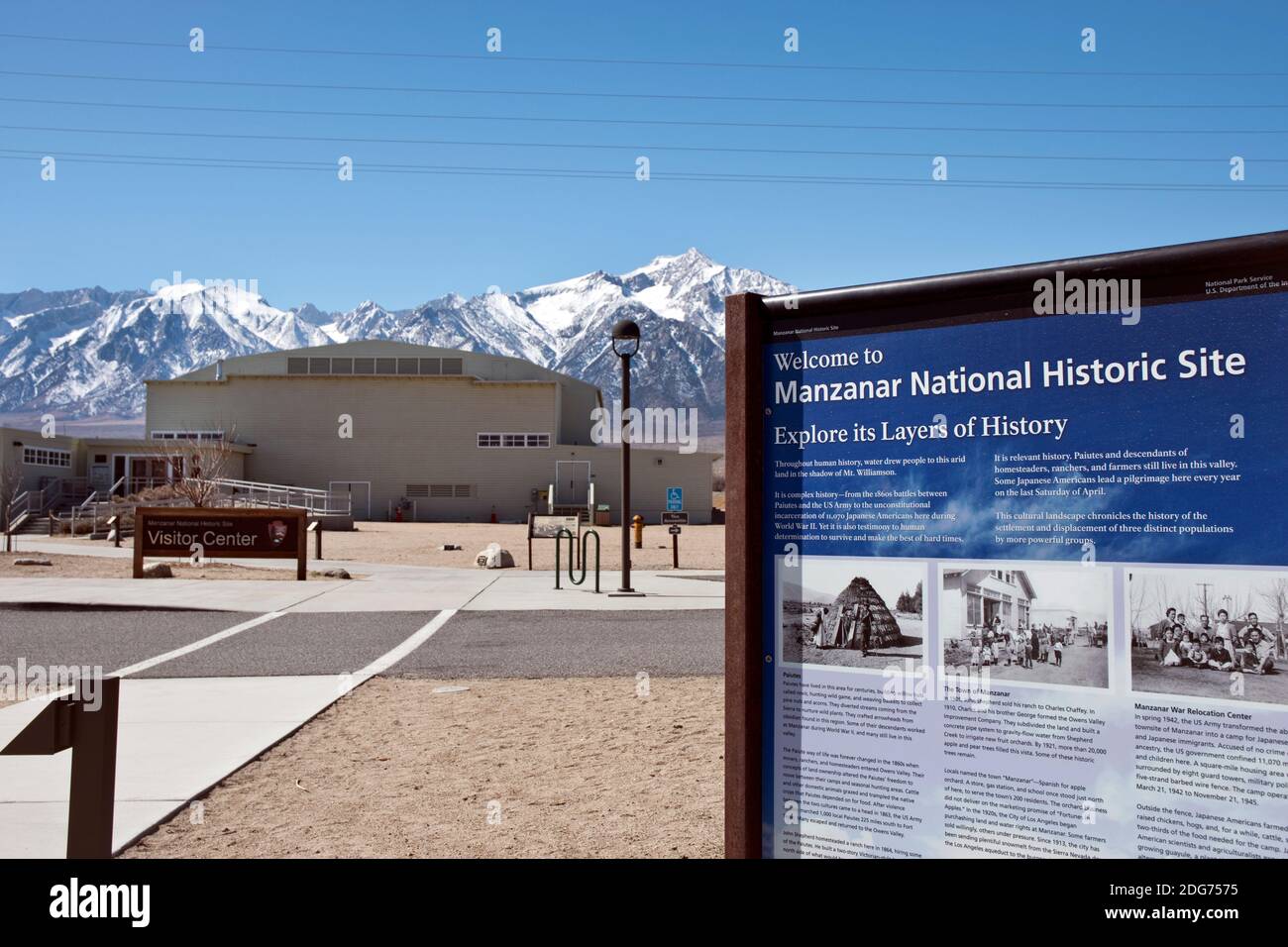 Centre d'accueil et musée de Manzanar NAT. Site historique, un camp où les Américains japonais ont été internés pendant la Seconde Guerre mondiale à Owens Valley, en Californie. Banque D'Images