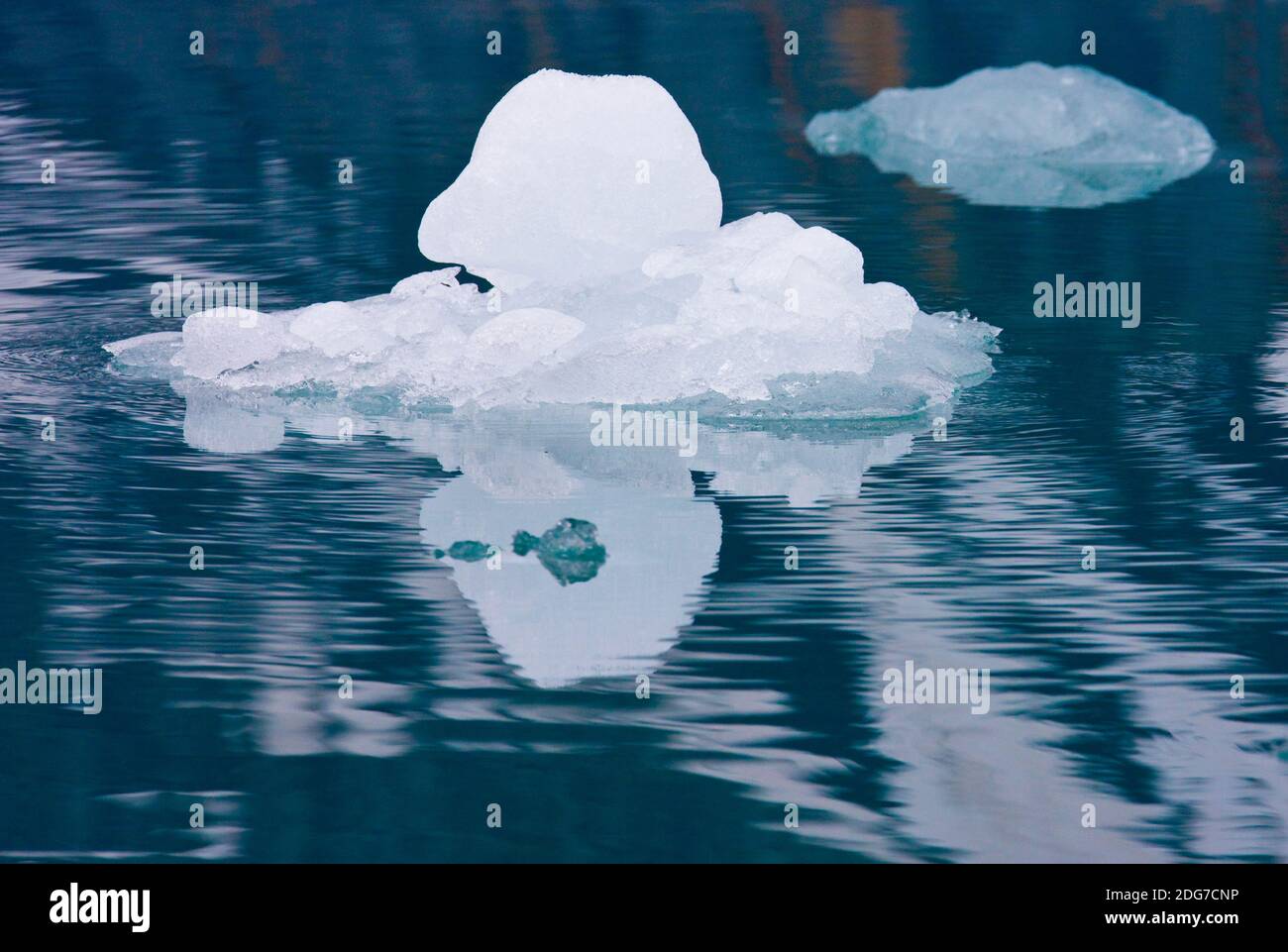 Glace flottante avec réflexion dans l'océan Arctique, Spitsbergen, Norvège Banque D'Images