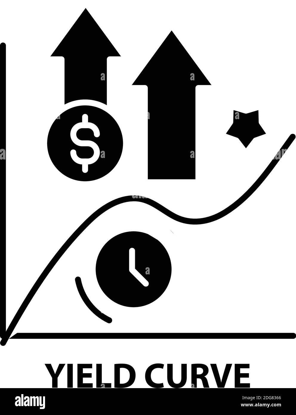 icône de courbe de rendement, signe vectoriel noir avec traits ...