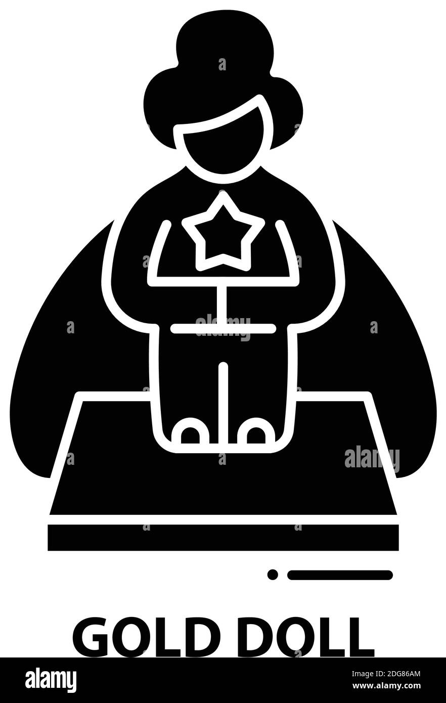 icône de poupée dorée, signe vectoriel noir avec traits modifiables, illustration de concept Illustration de Vecteur