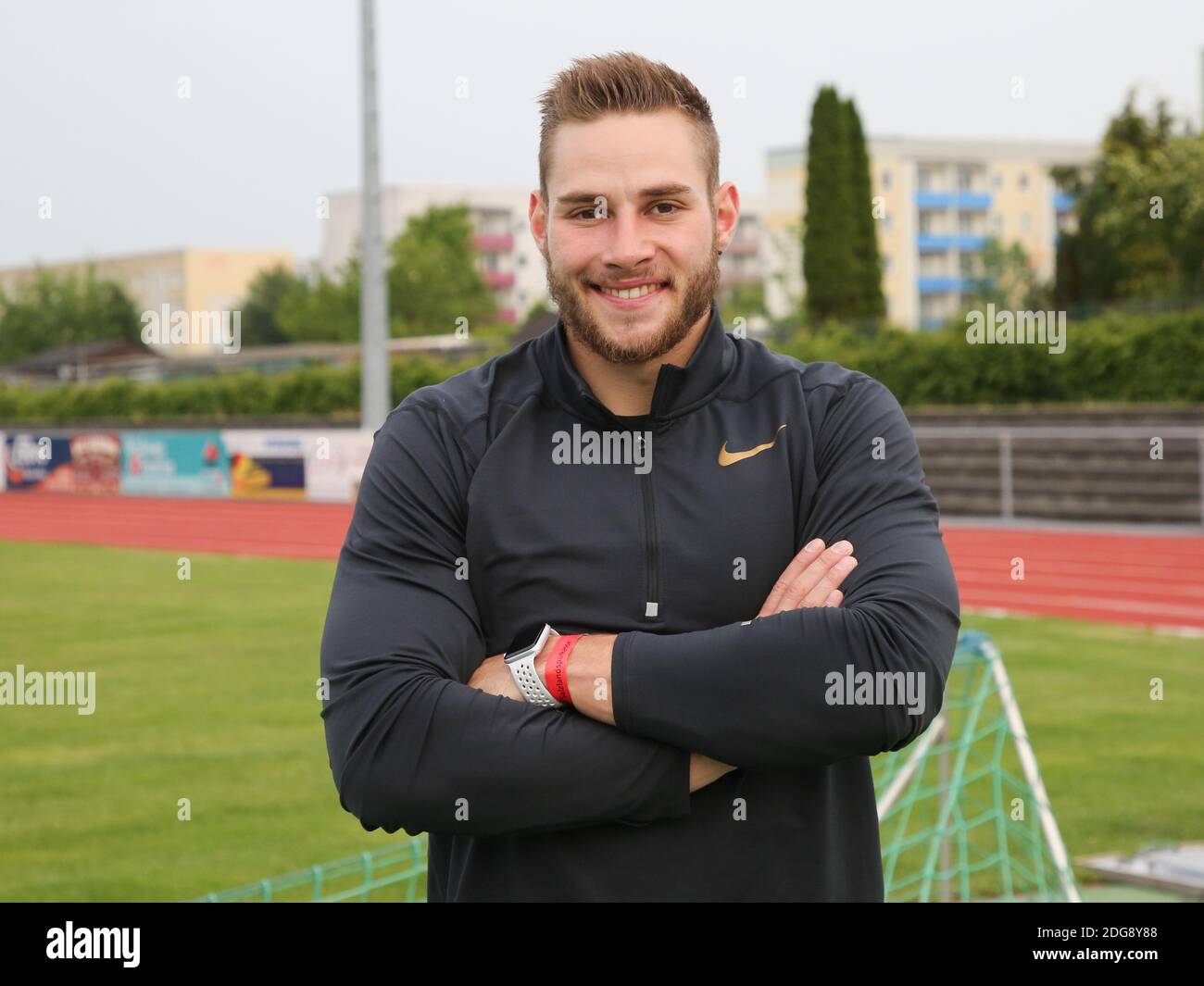 Champion du monde 2017 lanceur de javellos allemand Johannes Vetter LG Offenburg 13.Schönebecker Solecup 2018 Banque D'Images