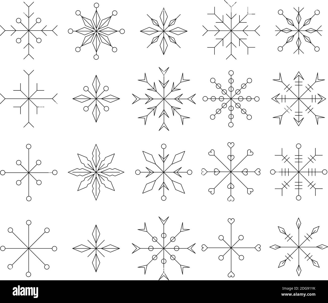 Lot de 20 flocons de neige isolés de style nordique pour le motif Noël et nouvel an. Illustration de Vecteur