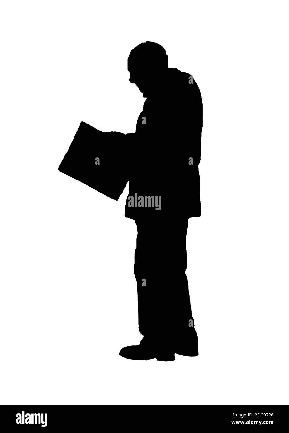 Graphic Silhouette Senior Man Reading Journal Banque D'Images