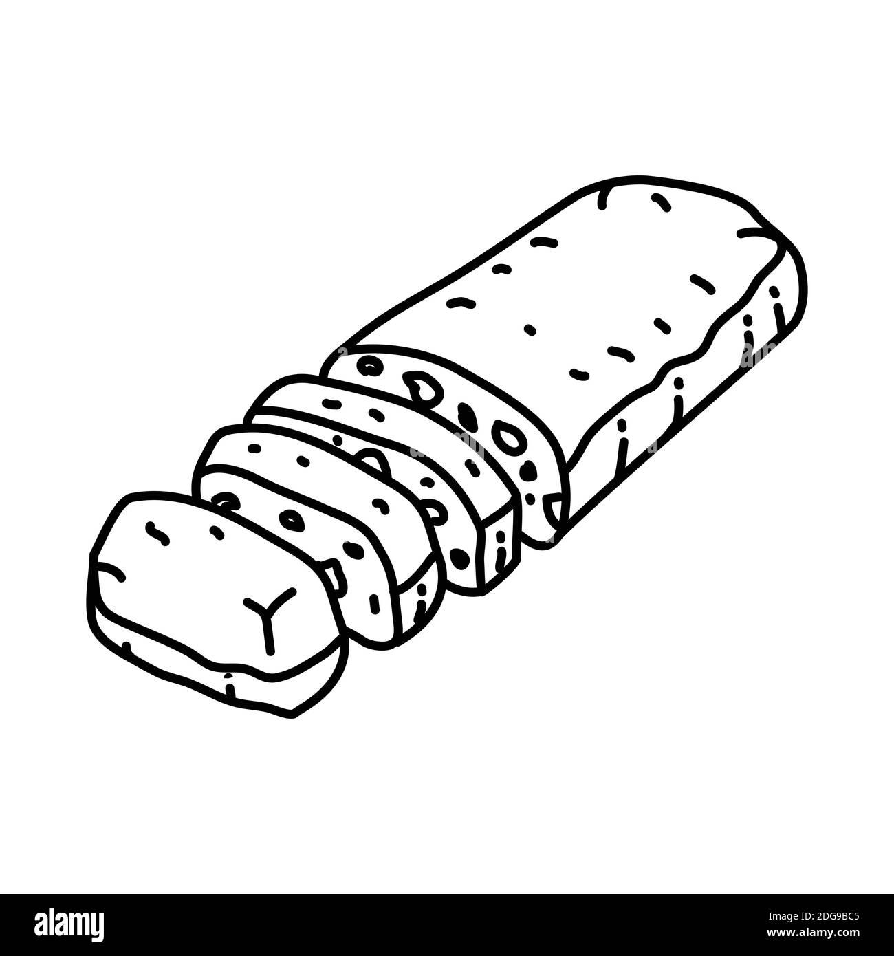 Icône de pain Ciabatta. Style d'icône Doodle dessiné à la main ou Contour Illustration de Vecteur