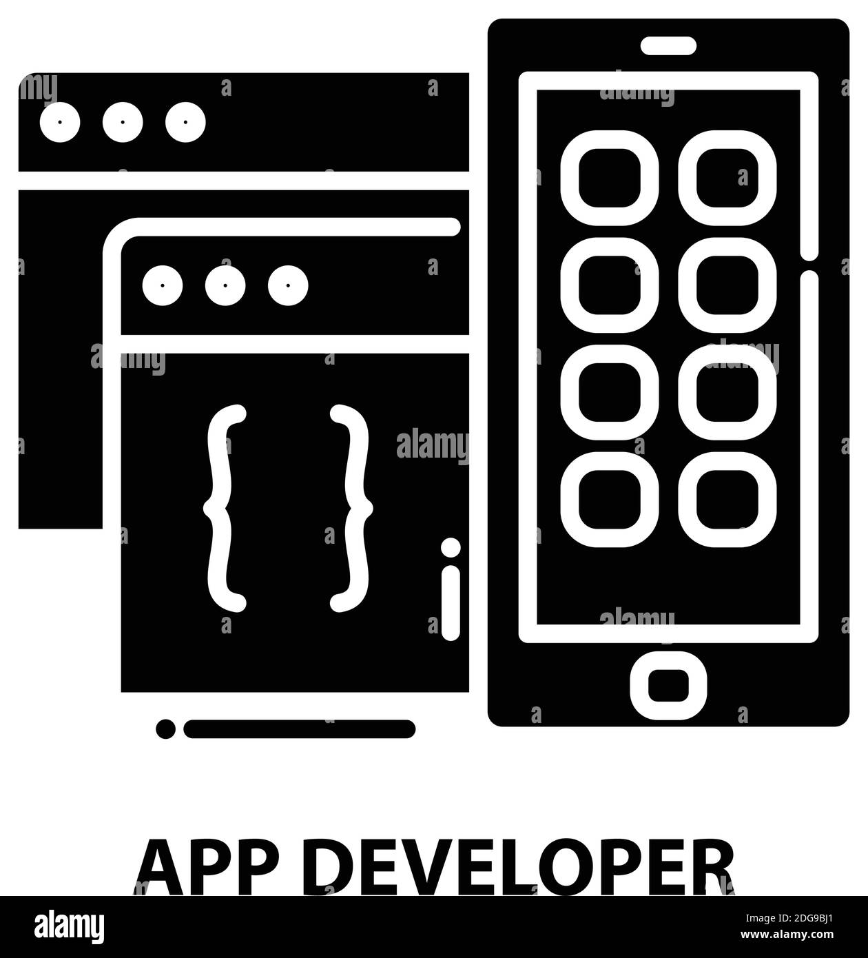 icône de symbole de développeur d'applications, signe vectoriel noir avec traits modifiables, illustration de concept Illustration de Vecteur