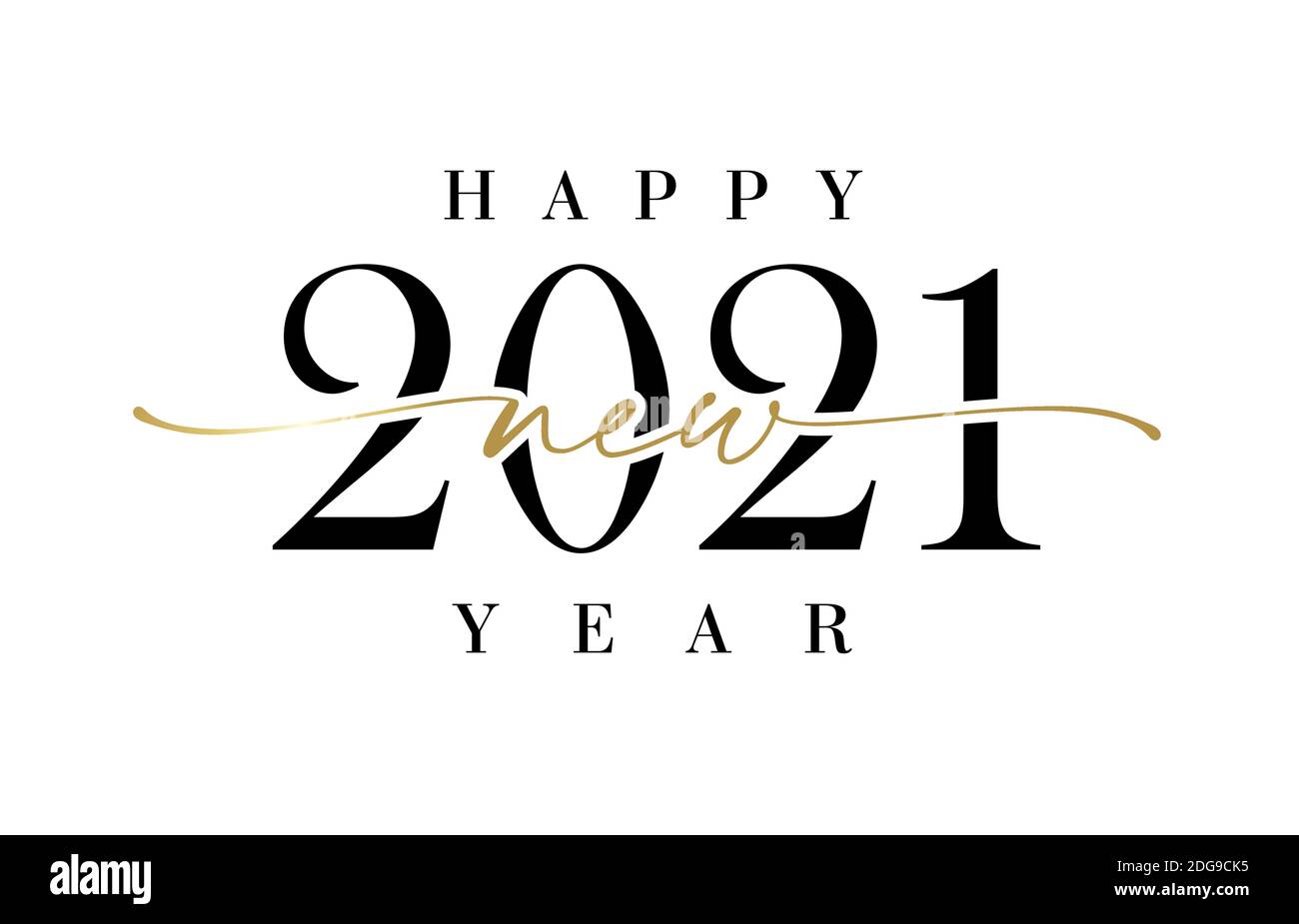 2021 la calligraphie élégante du nouvel an. Illustration vectorielle noire élégante avec texte « Holiday Happy New Year » pour carte de vœux ou poster Illustration de Vecteur