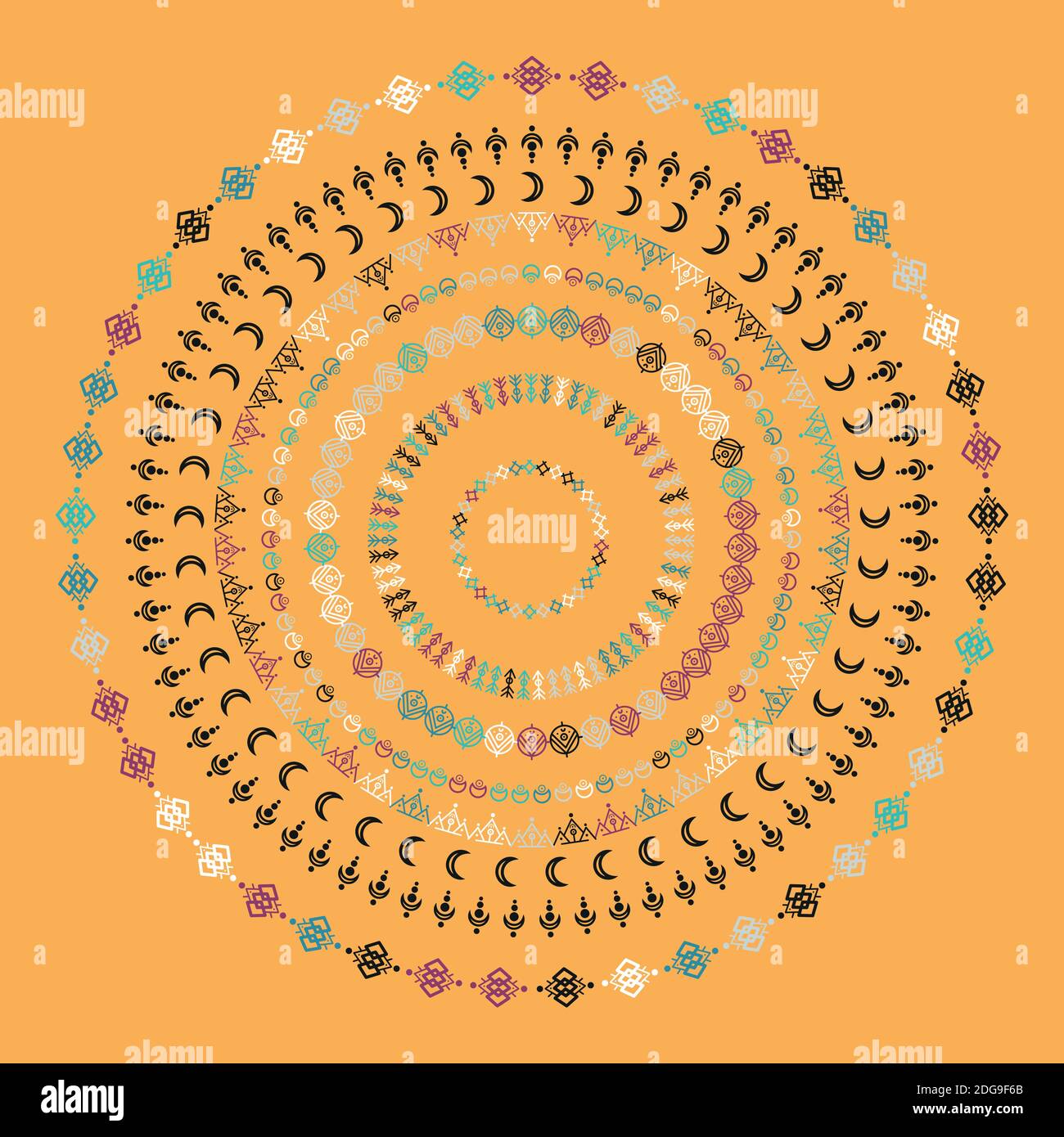 Ornements ethniques Mandala. Motif géométrique à lignes tribales, style aztèque, texte américain natif. Éléments vectoriels pour textures, répétitions. Illustration de Vecteur