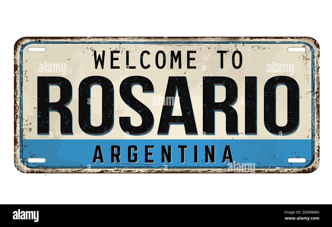 Bienvenue à Rosario Vintage plaque de métal rouillé sur fond blanc, illustration vectorielle Illustration de Vecteur