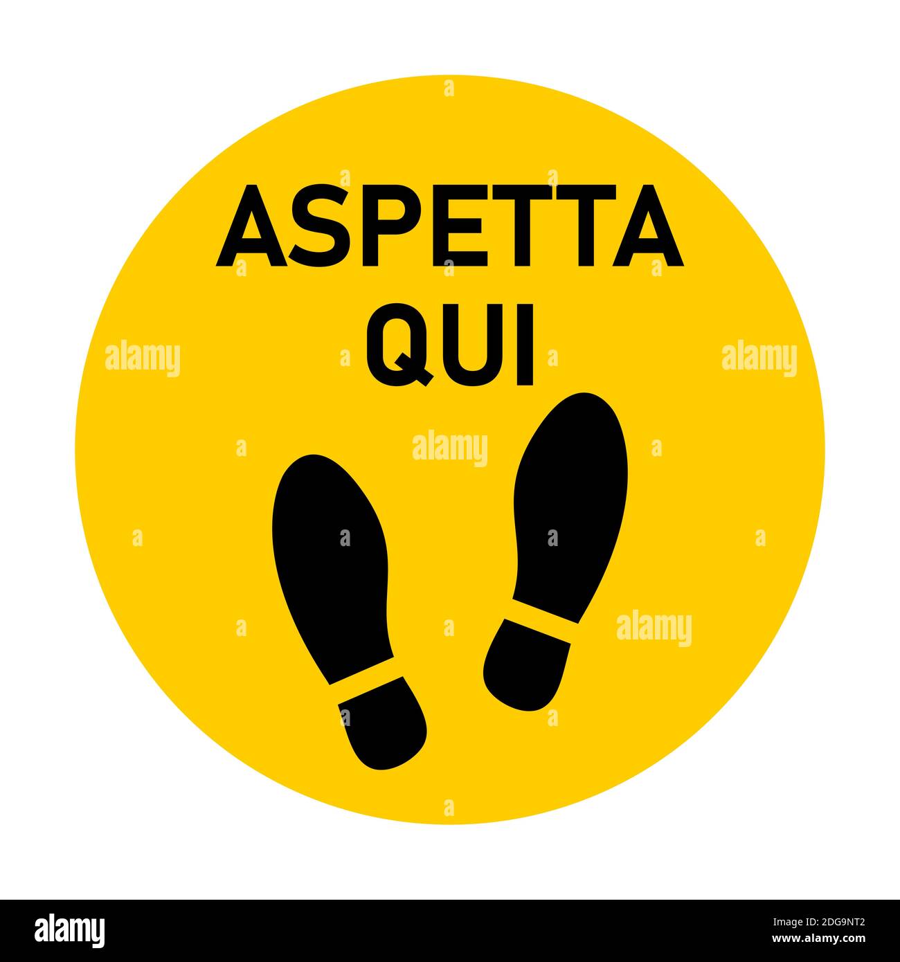 Aspetta qui (« attendez ici » en italien) ou Stand Here Round Floor Marking icône avec texte et empreintes pour file d'attente. Image vectorielle. Illustration de Vecteur