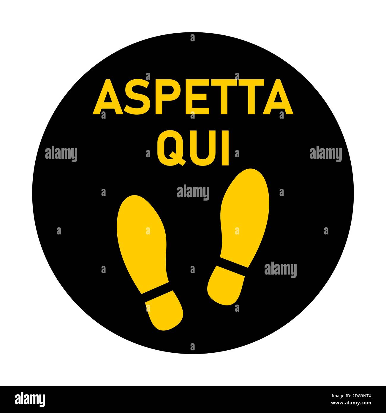 Aspetta qui (« attendez ici » en italien) ou Stand Here Round Floor Marking icône avec texte et empreintes pour file d'attente. Image vectorielle. Illustration de Vecteur