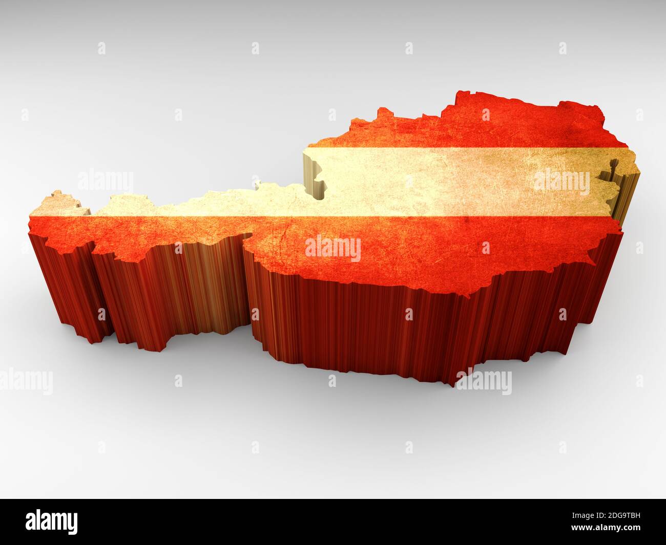 Carte de l'Autriche 3d texturée avec un drapeau autrichien Banque D'Images