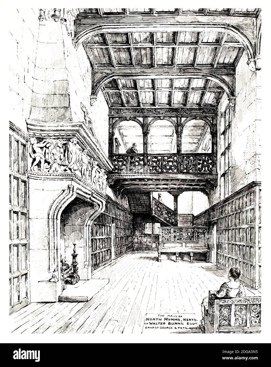 Hertfordshire, North Mymms place Hall illustration pour Walter Burns par les architectes Ernest George et Peto de 1896 The Studio an Illustrated Magazine Banque D'Images